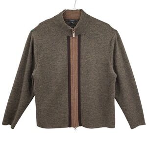 Alfani Men's Merino Wool Blend Full Zip Sweater Jacket Brown Mock Neck Size XXL